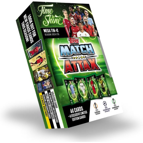 Topps Match Attax 24/25 - Mega Tin 'Time to Shine' - Tin 3 - contains 44 Match Attax cards plus 4 exclusive LE's - Erling Haaland, Arda Güler, Mathys Tel and Karim Adeyemi!